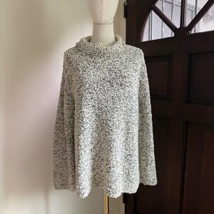 Eileen Fisher Mock Neck Sweater Boucle Oversized | Cream & Black | Size Small